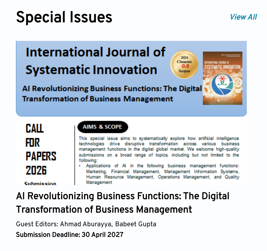 International Journal of Systematic Innovation - Special Issues